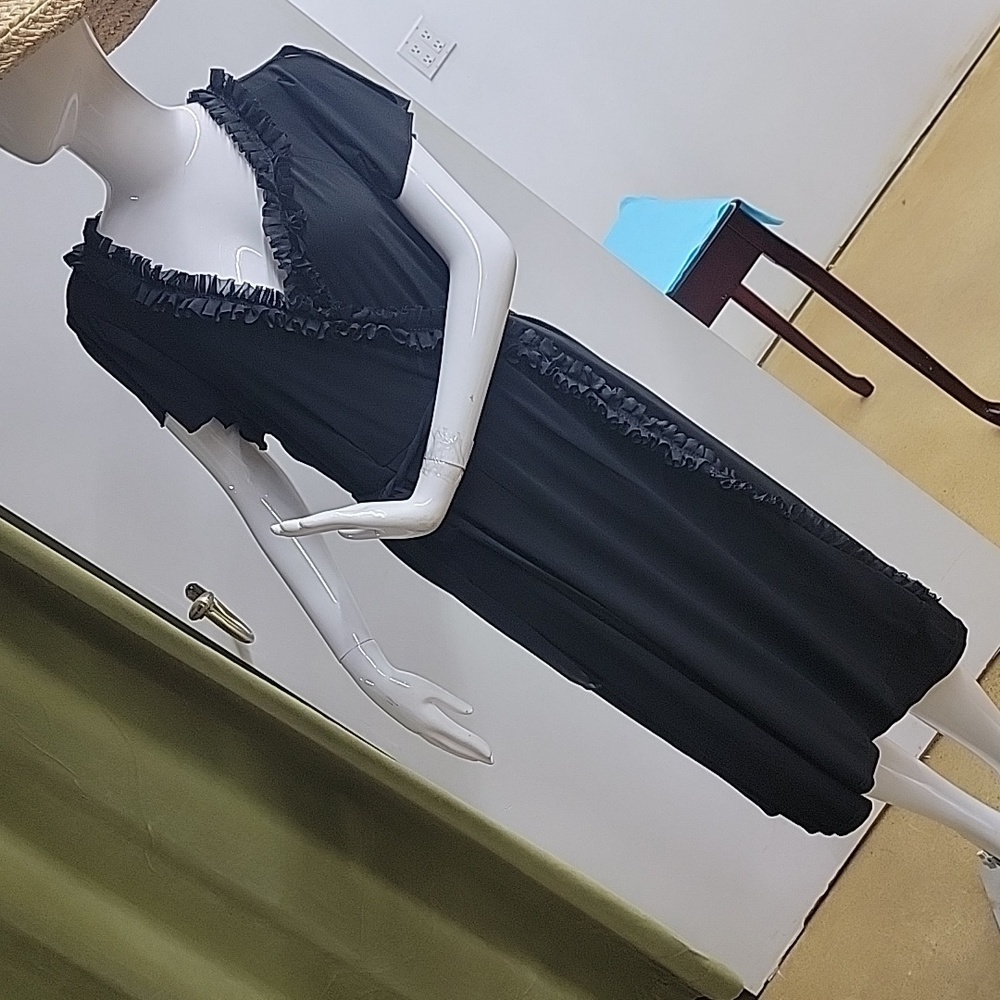 George Frill Faux Wrap Black Short Sleeve Little Black Dress Size XL